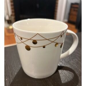 Starbucks 2012 Christmas Mug Minimalist White Metallic Gold Ornaments Bone China